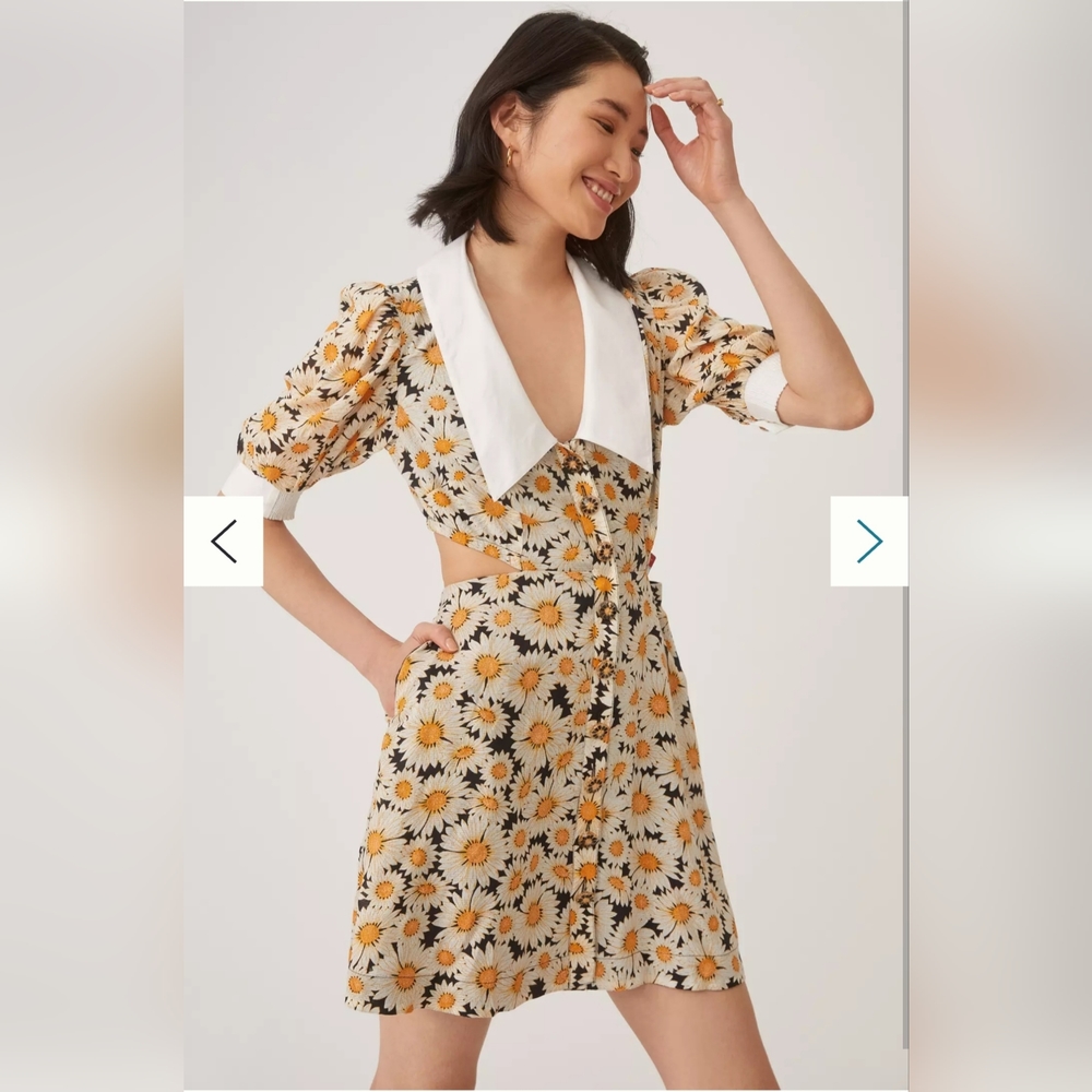 Anthropologie Mavae Puff Sleeve Ginghan Cutout Mini Dress - Picture 3 of 15